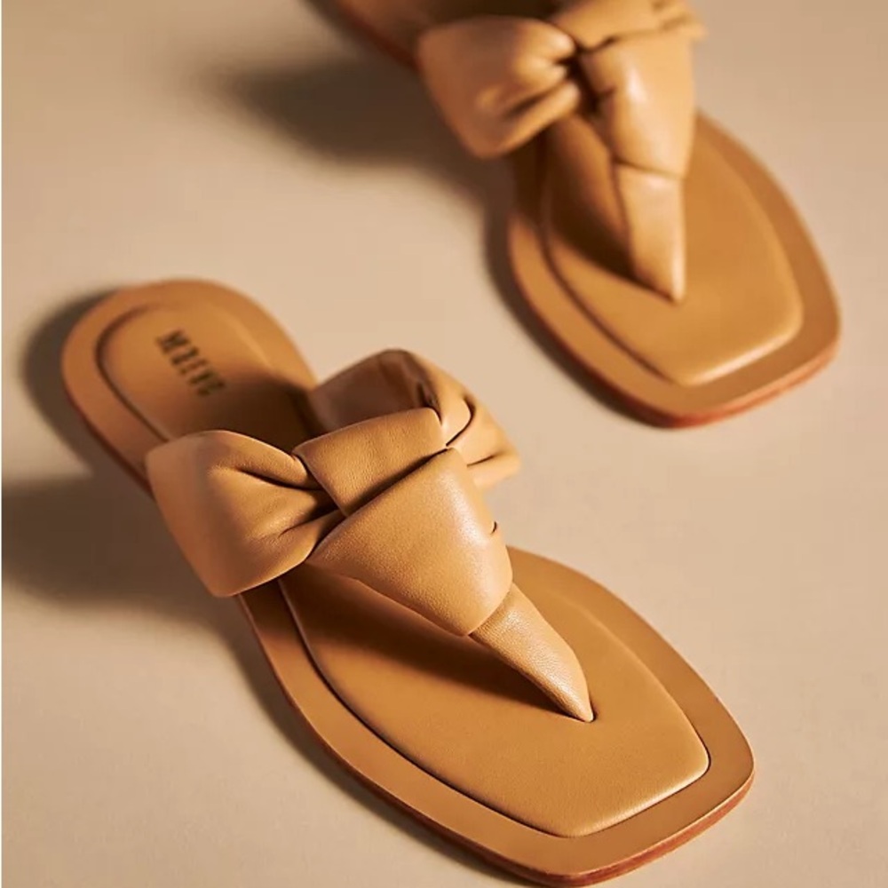Maeve Puffy Knotted Leather Sandals in Tan - 7